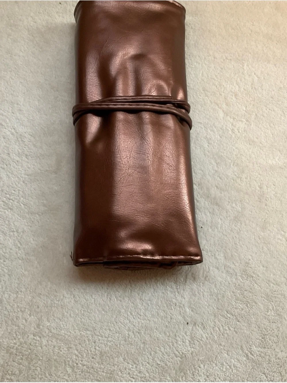 Brown Faux Leather Roll-Up Makeup Brush Pouch